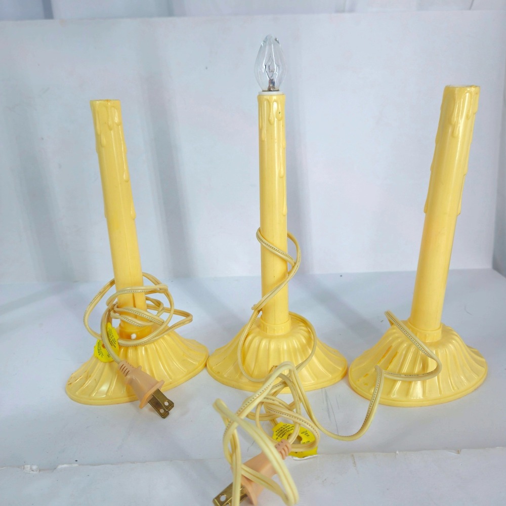 Vintage Electric Window Candle Set of 3 Yellow Plastic Faux Drip Christmas Decor